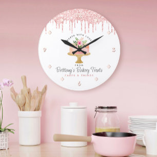 Grande Horloge Ronde Parties scintillant de gâteau rose pâle Blush Menu