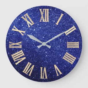 Grande Horloge Ronde Parties scintillant de la Marine Bleue Minuscules