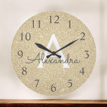 Grande Horloge Ronde Parties scintillant d'étincelle d'or Nom et initia<br><div class="desc">Parties scintillant à étincelle d'or Nom du monogramme et horloge murale de service initial. L'horloge murale fait le cadeau parfait pour quelqu'un qui aime pétillant et parties scintillant.</div>