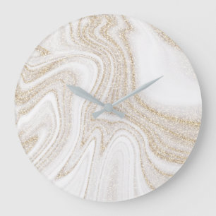 Grande Horloge Ronde Parties scintillant d'or en marbre blanc moderne e
