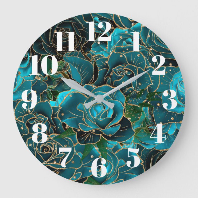 Grande Horloge Ronde Parties scintillant d'or moderne Faux Glam Roses T (Recto)