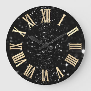 Grande Horloge Ronde Parties scintillant en graphite noir Gold Champaig