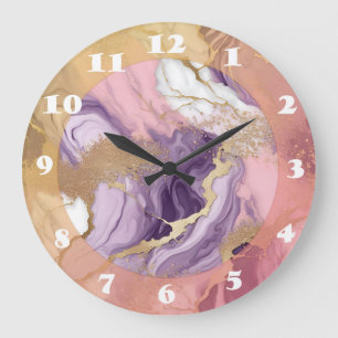 Grande Horloge Ronde Parties scintillant en marbre rose violet or