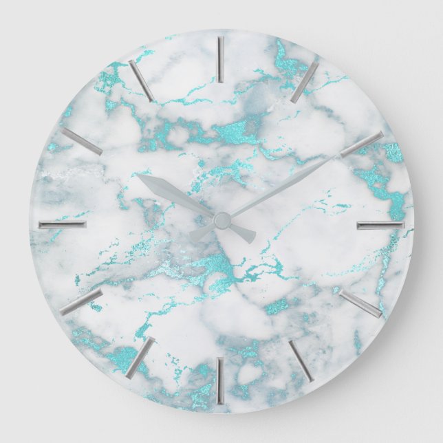 Grande Horloge Ronde parties scintillant en marbre turquoise (Recto)