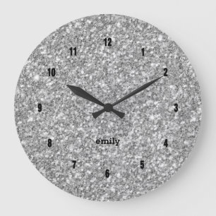 Grande Horloge Ronde Parties scintillant fausse gris argent
