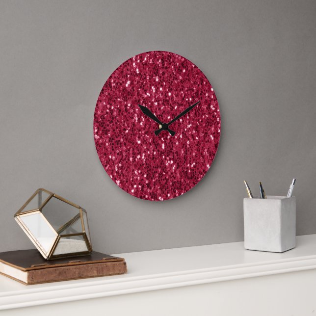 Grande Horloge Ronde Parties scintillant faux brillant rose foncé magen (Bureau)