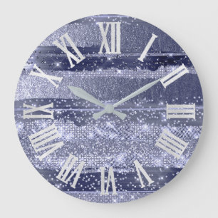 Grande Horloge Ronde Parties scintillant Fille BLEUE FUMÉE Chiffres Ro