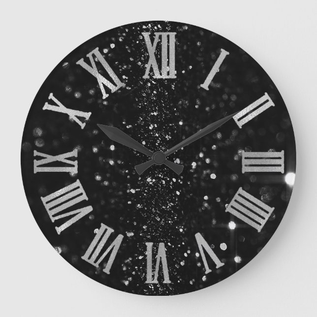 Grande Horloge Ronde Parties scintillant Graphite Noir Gris chiffres Ro (Recto)