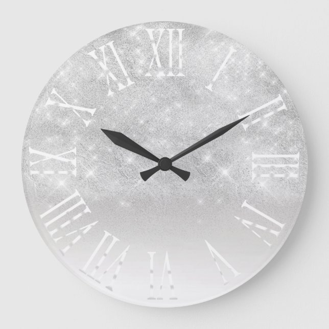 Grande Horloge Ronde Parties scintillant gris argent Ombre blanc étince (Recto)