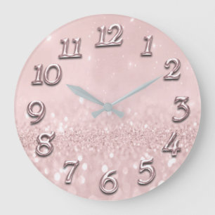 Grande Horloge Ronde Parties scintillant gris argenté minimal rose rose