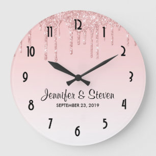 Grande Horloge Ronde Parties scintillant moderne Mariage rose à goutte