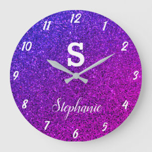 Grande Horloge Ronde Parties scintillant Monogrammes Purple Rose Elégan
