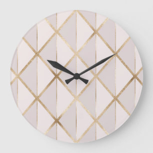 Grande Horloge Ronde Parties scintillant or, motif rhombus géométrique.