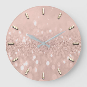 Grande Horloge Ronde Parties scintillant Rose maigre argent gris métal