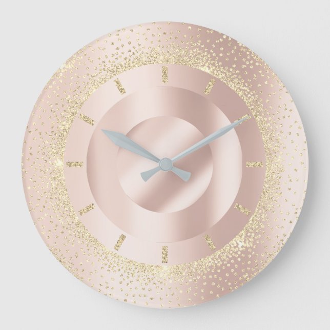 Grande Horloge Ronde Parties scintillant Rose Or Métal Blush Beauté Lux (Recto)
