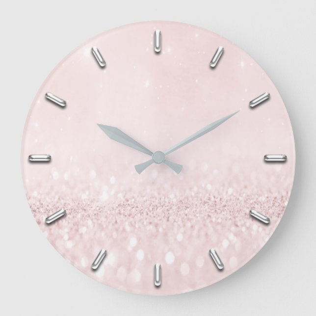 Grande Horloge Ronde Parties scintillant Rose rose pâle  gris argent gr (Recto)