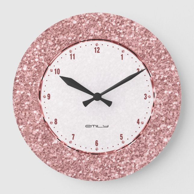 Grande Horloge Ronde Parties scintillant rose Saumon moderne Texture (Recto)
