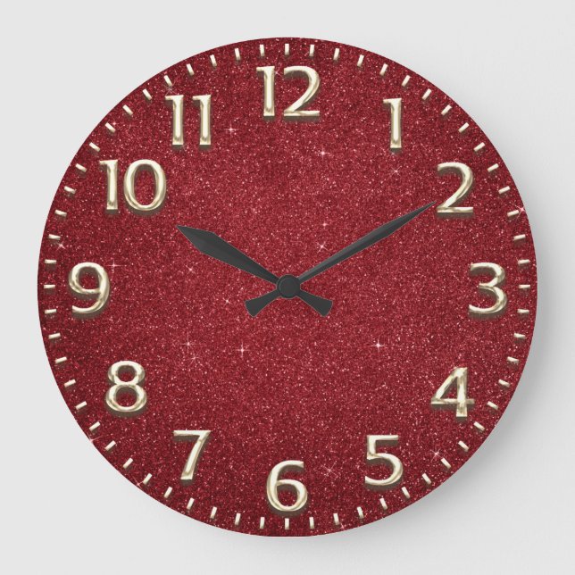 Grande Horloge Ronde Parties scintillant Rouge arabe chiffres Vin métal (Recto)