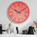 Grande Horloge Ronde Parties scintillant rouge chiffres romains étincel<br><div class="desc">Parties scintillant rouge chiffres romains Étincelle Girl Grande horloge</div>