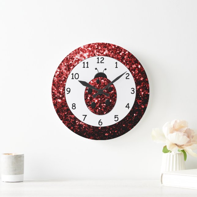 Grande Horloge Ronde Parties scintillant rouge coccinelle rouge (Maison)
