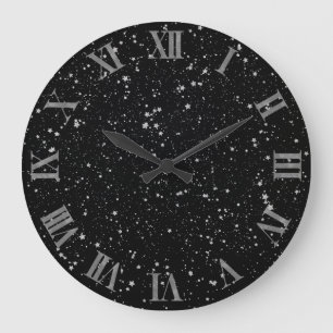 Grande Horloge Ronde Parties scintillant Stars2 - Noir argenté