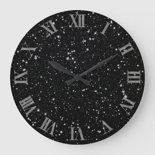 Grande Horloge Ronde Parties scintillant Stars2 - Noir argenté (Recto)
