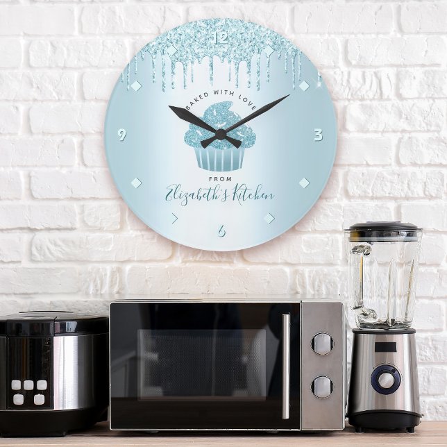 Grande Horloge Ronde Parties scintillant turquoise Drives Cupcake Baker (Créateur téléchargé)