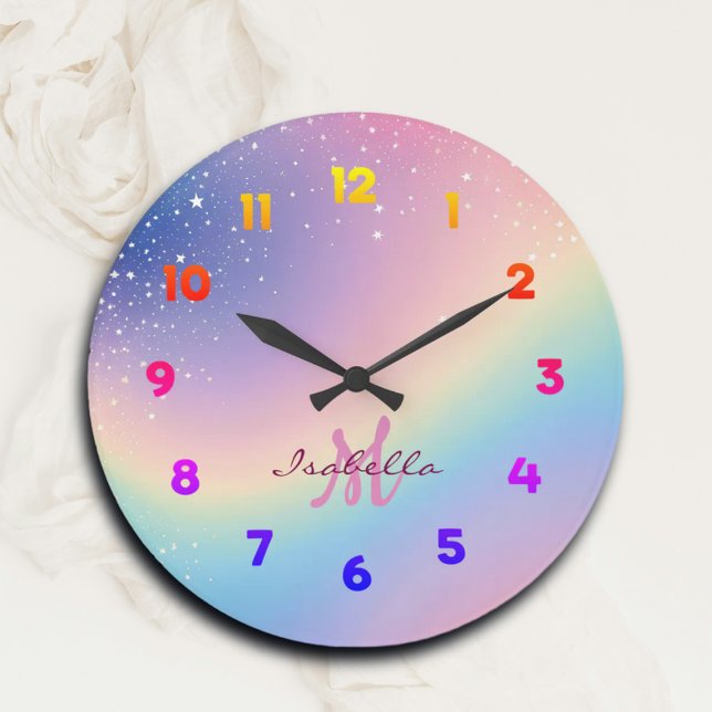 Grande Horloge Ronde Parties scintillant Unicorne arc-en-ciel (Créateur téléchargé)