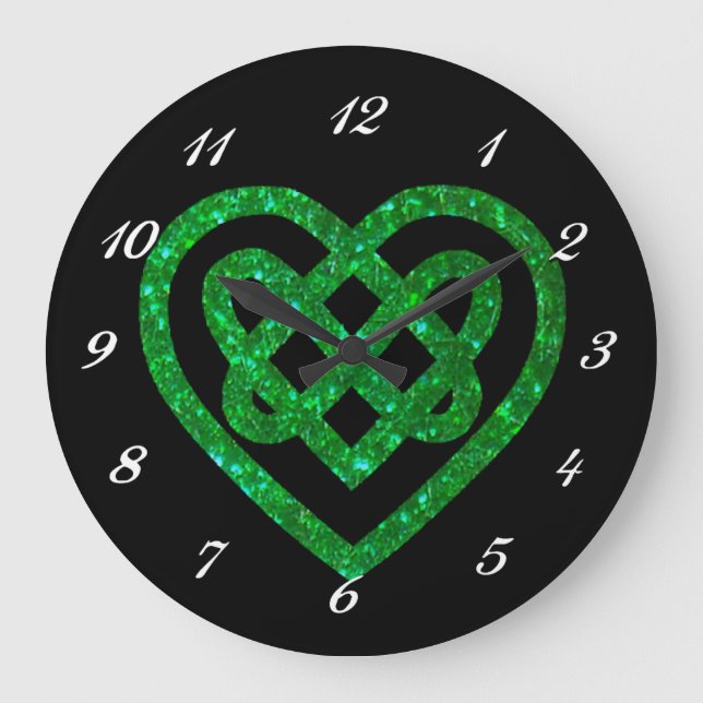 Grande Horloge Ronde Parties scintillant verte Céltic Heart Knot Horlog (Recto)