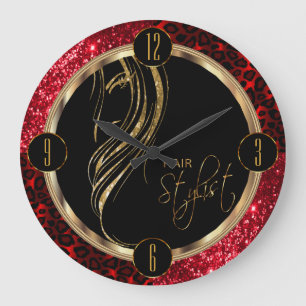 Grande Horloge Ronde Parties scintillantes et empreinte de léopard