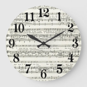 Grande Horloge Ronde Partition vintage, notes musicales