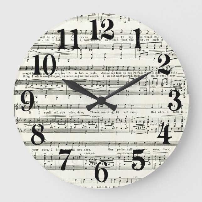 Grande Horloge Ronde Partition vintage, notes musicales (Recto)