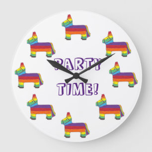 Grande Horloge Ronde PARTY TIME! Anniversaire de la Fiesta Piñata de l'