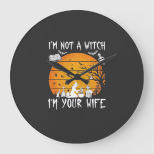 Grande Horloge Ronde Pas de femme sorcière Halloween Sunset Chaudron_1