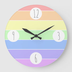 Grande Horloge Ronde Pastel Arc-en-ciel Motif à bandes colorées