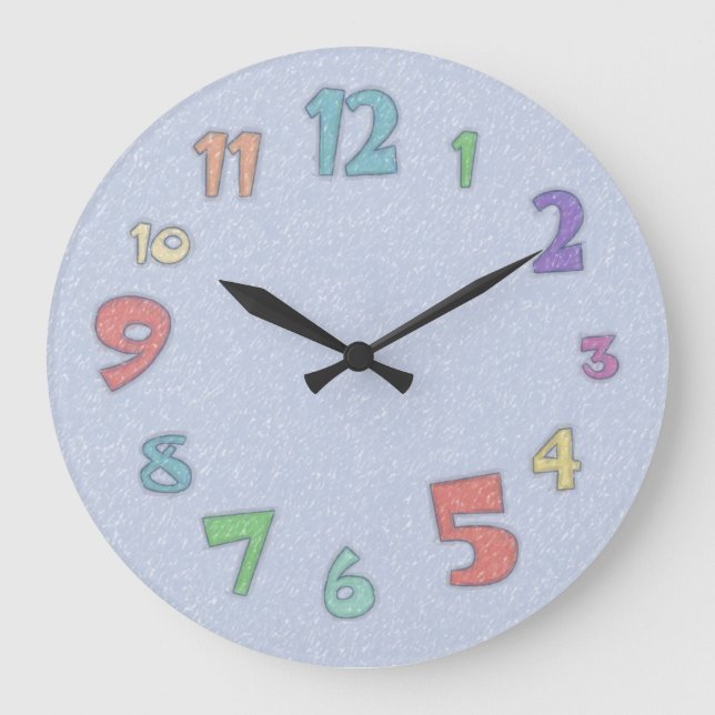 Grande Horloge Ronde Pastel Bleu Amusant (Recto)