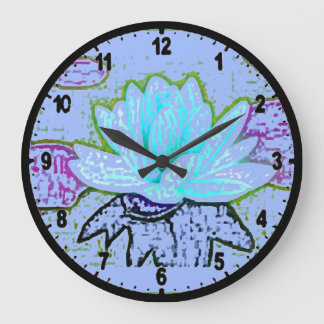 GRANDE HORLOGE RONDE PASTEL BLOOMING BLUE LOTUS PASTEL ARA DESIGNER ART