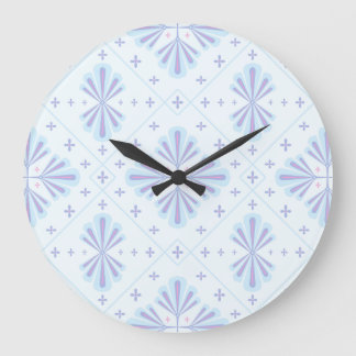 Grande Horloge Ronde Pastel Blue Geometric Floral Repeat Pattern 