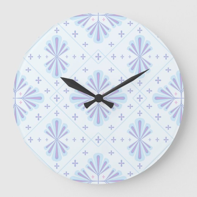 Grande Horloge Ronde Pastel Blue Geometric Floral Repeat Pattern  (Recto)