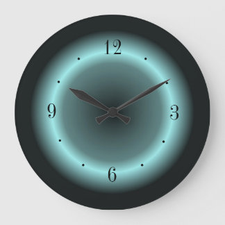 Grande Horloge Ronde Pastel Blue Green Halo effet sur le noir