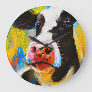 Grande Horloge Ronde Pastel Cow Portrait Peinture moderne