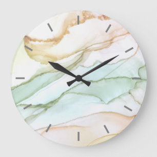 Grande Horloge Ronde Pastel Green Beige Abpricot Abstract Large Clock