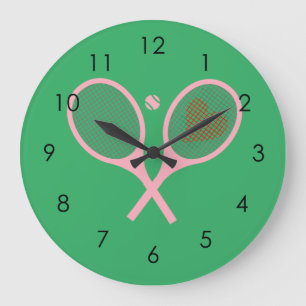Grande Horloge Ronde Pastel Heart Tennis Lecteur Racquets Ball Girl