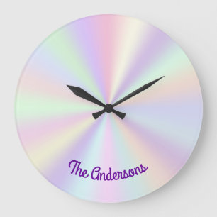 Grande Horloge Ronde Pastel Iridescente arc-en-ciel radiale dégradé
