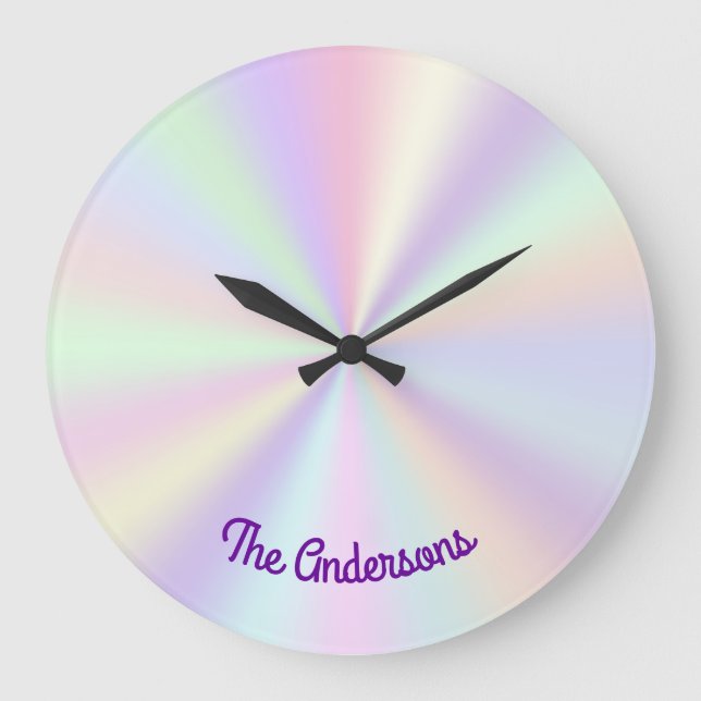 Grande Horloge Ronde Pastel Iridescente arc-en-ciel radiale dégradé (Recto)