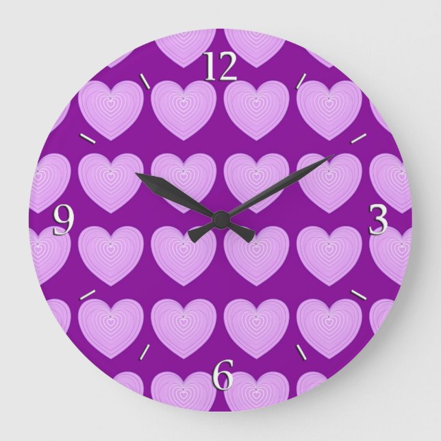 Grande Horloge Ronde Pastel lavender coeur sur un arrière - plan violet (Recto)