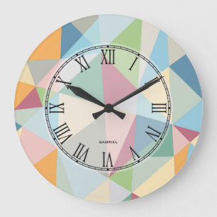 Grande Horloge Ronde Pastel Moderne Coloré Motif géométrique