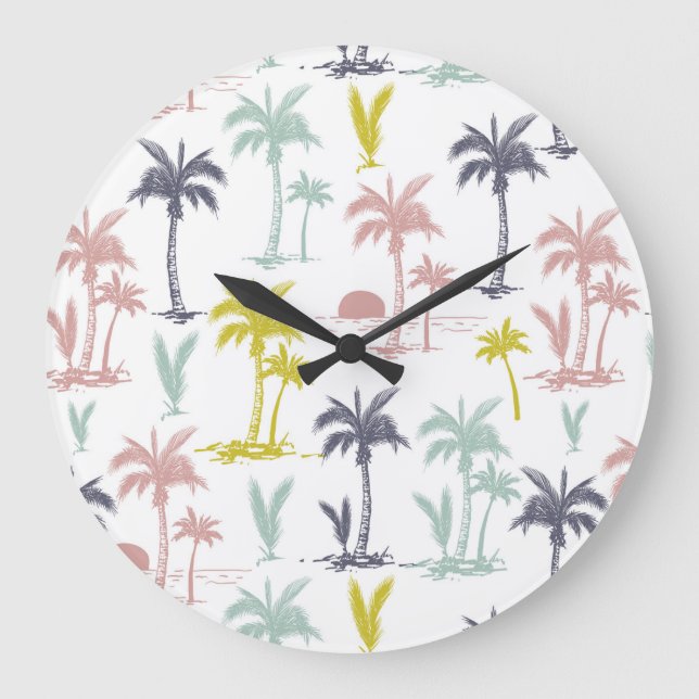 Grande Horloge Ronde Pastel Palm Tree by the Beach Motif (Recto)