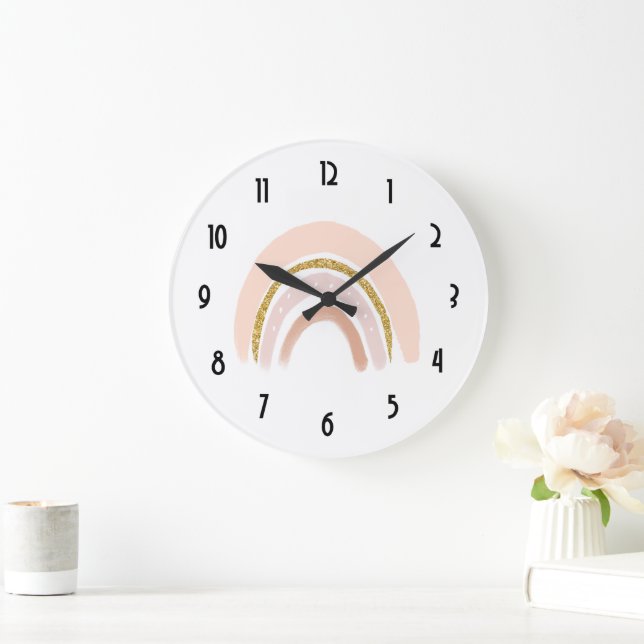 Grande Horloge Ronde Pastel Pink & Faux Parties scintillant Boho Arc-en (Maison)