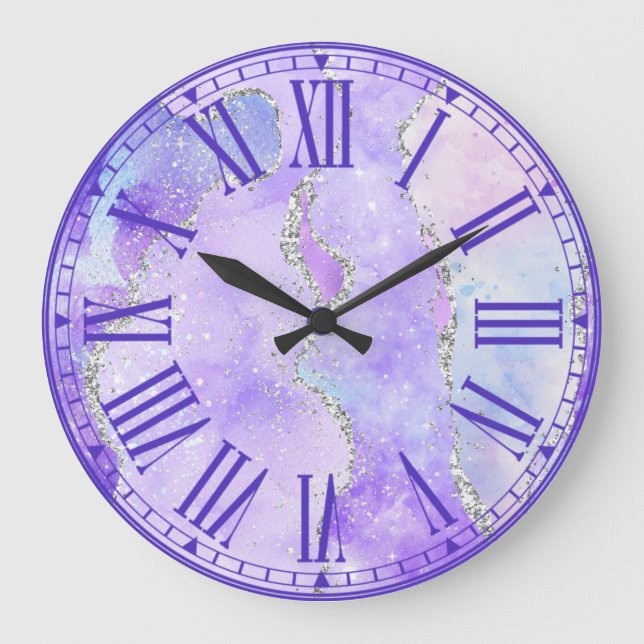 Grande Horloge Ronde Pastel Purple & Blanc Faux Parties scintillant Arg (Recto)